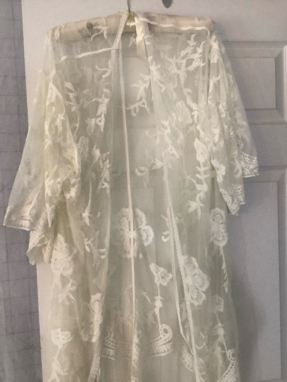 Ivory sheer embroidered coverup plus size